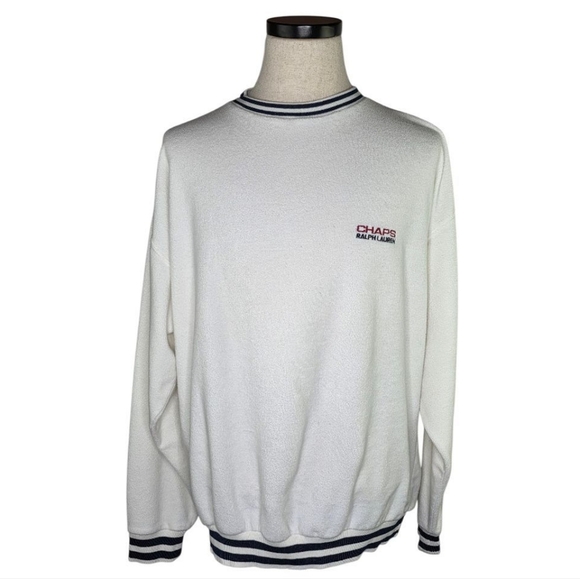 Vintage Chaps Ralph Lauren L White Crewneck Sweatshirt Logo Preppy Streetwear - Picture 1 of 7